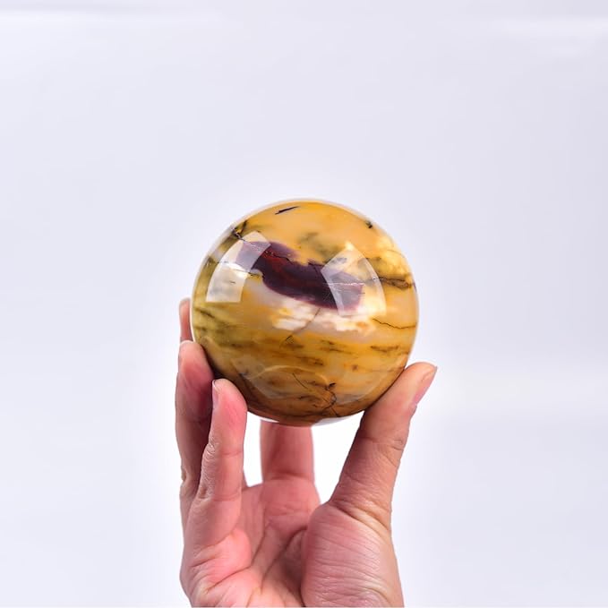 JIC Gem Natural Yellow Egg Yolk Stone Crystal Ball Sphere 7-8cm Healing Crystal Gemstone Ball Chakra Meditation Reiki Decorative Ball