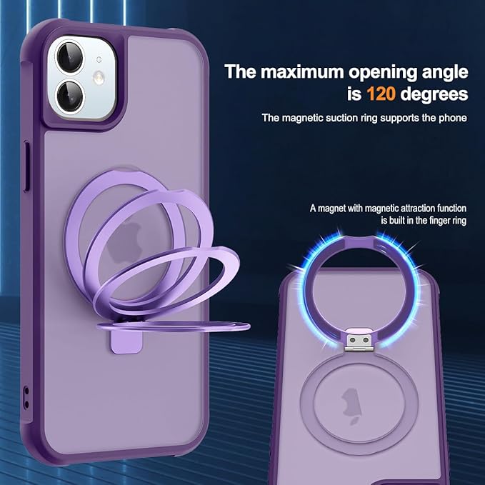 Compatible with iPhone 12 Case & iPhone 12 Pro Case with Invisible Magnetic O-Ring Stand Translucent Phone Cases 6.1" [Compatible with Mag-Safe][Great Grip Feeling], Purple