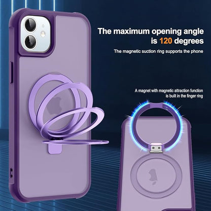 Compatible with iPhone 12 Case & iPhone 12 Pro Case with Invisible Magnetic O-Ring Stand Translucent Phone Cases 6.1" [Compatible with Mag-Safe][Great Grip Feeling], Purple