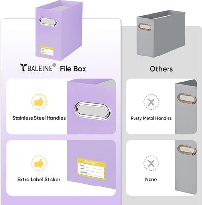 BALEINE File Organizer Box, Cardboard File Folder Organizer with Handle for Letter Size, Portable Collapsible Hanging Filing Box for Home Office Document Storage (2 Pack, Lavender)