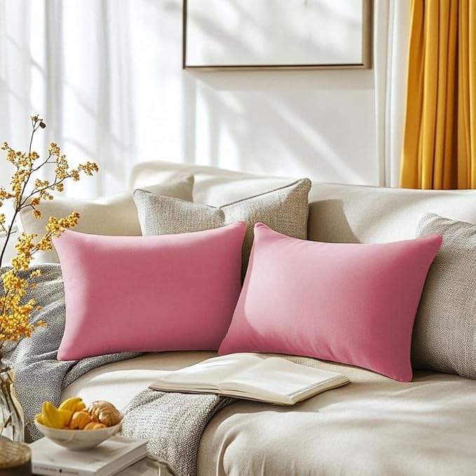 QUORGVES Pink Velvet Pillow Covers 12x20 Inch Set of 2, Soft Solid Decorative Lumbar Throw Pillow Covers, Decor Cushion Covers for Bed Sofa Couch Bedroom Living Room