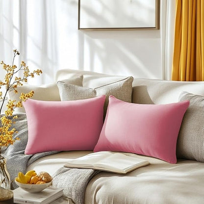 QUORGVES Pink Velvet Pillow Covers 12x20 Inch Set of 2, Soft Solid Decorative Lumbar Throw Pillow Covers, Decor Cushion Covers for Bed Sofa Couch Bedroom Living Room