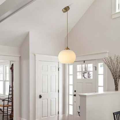 KCO Lighting Mid Century 1-Light Globe Pendant Light Industrial Vintage Brass Gold Pendant Lighting Fixture Kitchen Island Adjustable White Glass Hanging Ceiling Lights