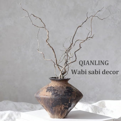 Wabi Sabi Rusty Vintage Vase, 11.4" Tall Wabi Sabi Decor Rustic Farmhouse Pottery Vase for Centerpiece, Textured Pottery Flower Vases for Home Decorative, Table, Living Room (Black Brown, Large)