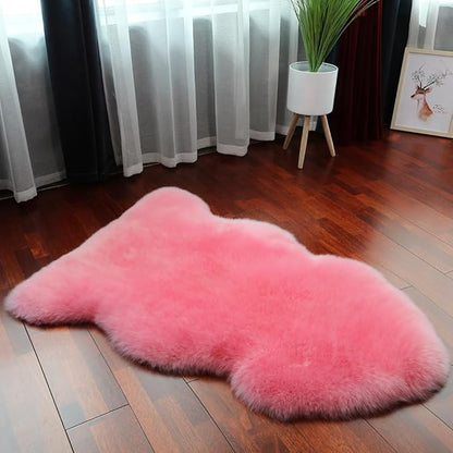 LLB Genuine Sheepskin Area Rug Wool Rug Fur Carpet Fluffy Shaggy Fur Rug for Living Room Kids Bedroom Real Sheepskin Throw Lambskin Rugs Sofa Mat Chair Seat Covers (Pink, 2 x 3 ft Sheepskin)