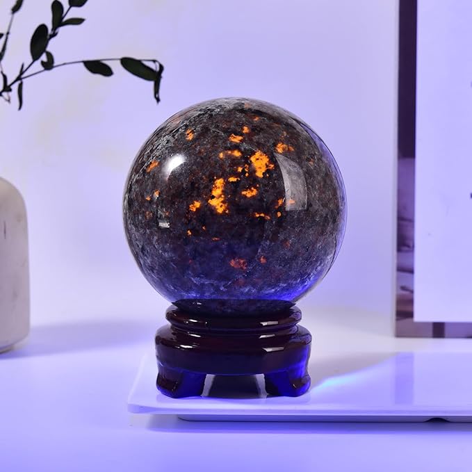 Large Yooperlite Sphere Natural Yooperlite Stone Healing Crystal Ball with Stand Energy Meditation Decor 90-100mm/3.5-3.9"