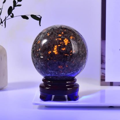 Large Yooperlite Sphere Natural Yooperlite Stone Healing Crystal Ball with Stand Energy Meditation Decor 90-100mm/3.5-3.9"