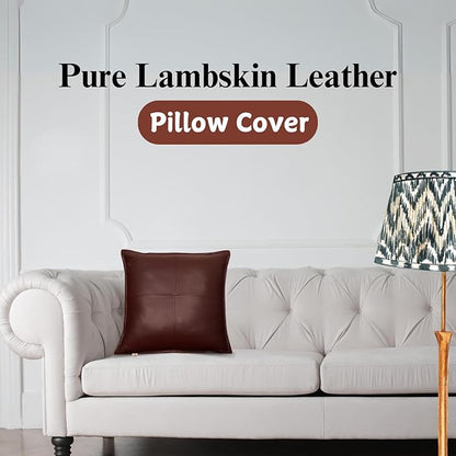 Lambskin Leather Pillow Cover - Sofa Cushion Case - Decorative Throw Covers for Living Room & Bedroom, 20x20 Inches - Dark Maroon Box Pack of 1
