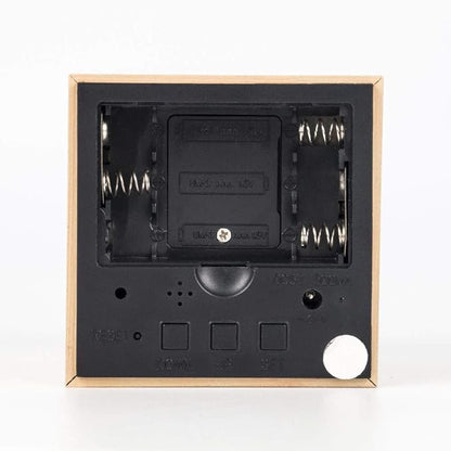 Lancoon Wooden Alarm Clock - Mini Cube LED Digital Clock with Time/Date/Temperature Display, 3 Levels Brightness and Voice Control Great for Home Office Travel - AC10Yellow_White