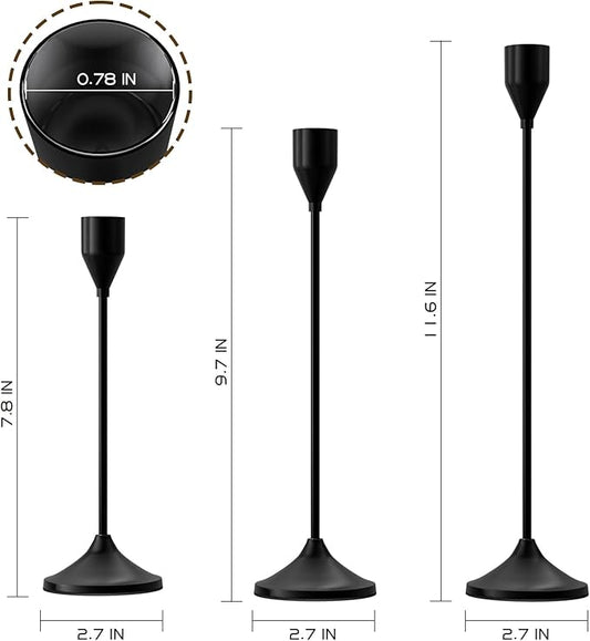 Brass Black Metal Taper Candle Holder, Vintage Candlestick Holders, Candle Sticks Holder Decor for Wedding Wedding, Dinning, Party, Fits 3/4 inch Thick Candle&Led Candles (Set of 3 Pcs)
