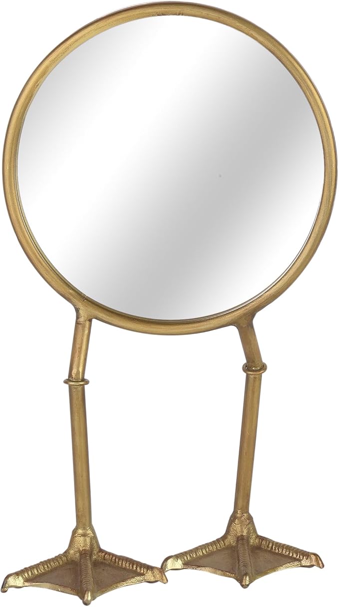NIKKY HOME Vintage Gold Vanity Round Mirror with Duck Feet Stand, Antique Makeup Desk Small Tabletop Mirror for Bedroom Living Room Dressing Room