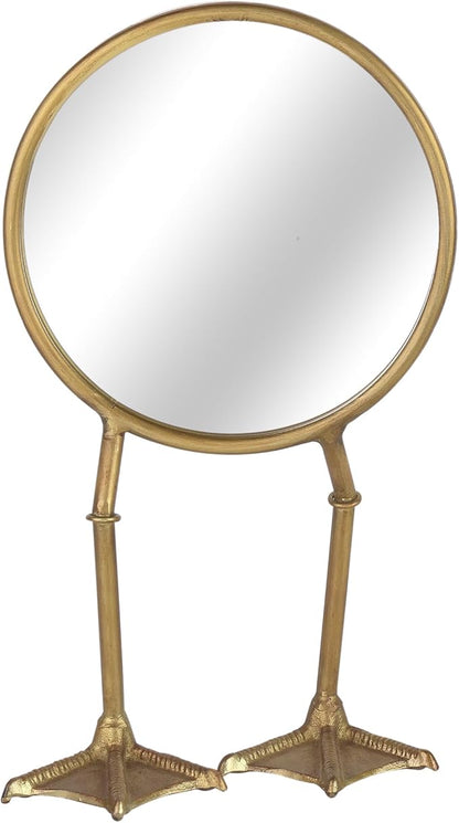 NIKKY HOME Vintage Gold Vanity Round Mirror with Duck Feet Stand, Antique Makeup Desk Small Tabletop Mirror for Bedroom Living Room Dressing Room