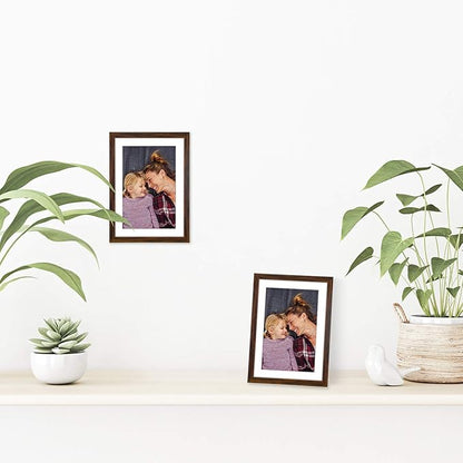 Americanflat 5x7 Picture Frame with Shatter-Resistant Glass - Streamline Collection - Thin Border Photo Frame for Tabletop and Wall Display - Hanging Hardware and Easel Stand Included - Mahogany
