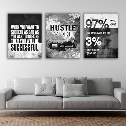 Motivational Painting Wall Art 3 Pieces Canvas Print Success Wall Art for Home Office Living Room Leader Canvas Quotes Inspirational Positive Poster Framed Motivation Artwork [72''Wx 36''H]