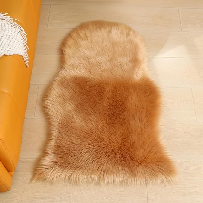 Faux Fur Small Rug 2 x 3 ft Brown Shaggy Sheepskin Machine Washable Fuzzy Area Rug Super Soft Fluffy Plush Carpet for Bedroom Living Room Floor Nursery Kids Room Bedside Rug