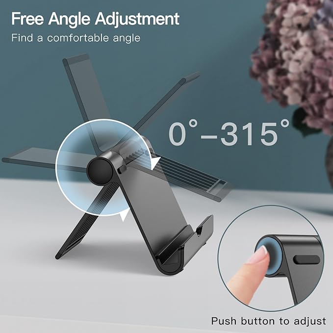 JETech Tablet Stand, Adjustable Portable Desktop Holder, Foldable Dock for iPad/iPad Pro/Air/Mini, Galaxy Tab A8/A7 Lite/A7/S8/S7, Kindle, Tab/Phones(4-11"), Black