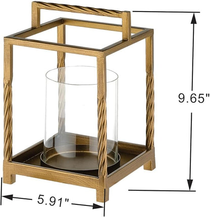 Modern Metal Lantern with Contrast Frame with Glass Cylinder (Brass, 6"x10")