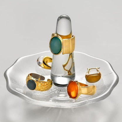 Crystal Ring Holder Decorative Jewelry Tray Valentine Engagement Wedding Birthday Gifts for Women (Round)