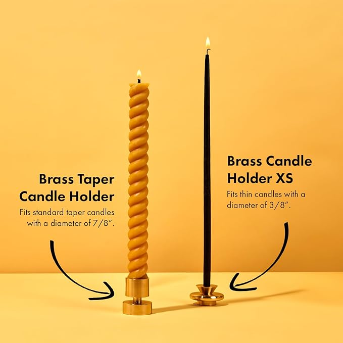 Solid Brass Taper Candle Holder - Elegant & Sturdy Design | Fits Standard 7/8" Taper Candles | Dimensions: 1.60" x 1.30"