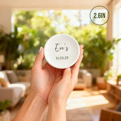 Personalized Mr and Mrs Ring Dish, Custom Ceramic Jewelry Dish, Holder Ring Holder for Friends,Birthday Mother's Day Christmas New Year Gift, Engrave Names, Dates or Special Messages 2.6 Inches, 2PCS