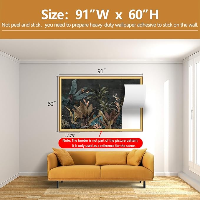 Tropical Botanical Wallpaper Dark Jungle Plant Leaf Wall Mural for Living Room Bedroom（Not Peel and Stick）