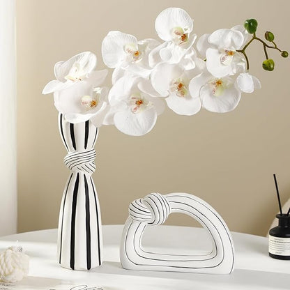 Ceramic Statues Decorative Vase Home Decor Modern Rustic Black and White Striped Knot Statues Set for Living Room, Bedroom, Office, Table Centerpiece, Shelf, Mantel, Set of 2