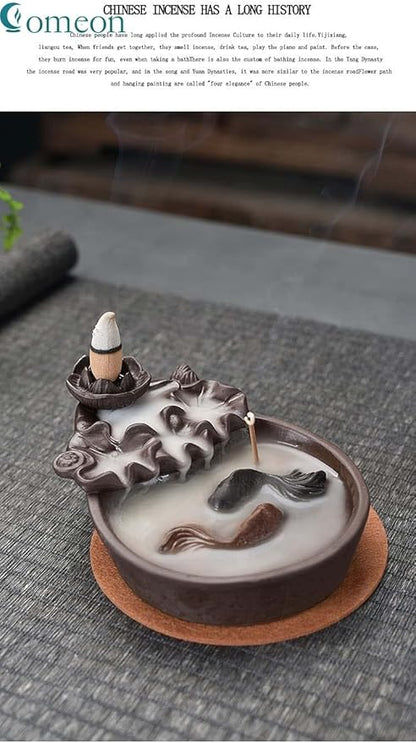 Two Fishes Incense Holders Ceramic Backflow Incense Burner Purple Clay Smoke Cone Sticks Holder (Fish)