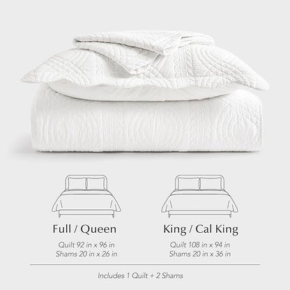 EVERGRACE 100% Cotton Scallop Quilt Set, King Size 3 Piece Set – Lightweight Bedspread with 2 Shams, Soft Prewashed Matelasse Coverlet for Cozy and Elegant Bedding, Bright White