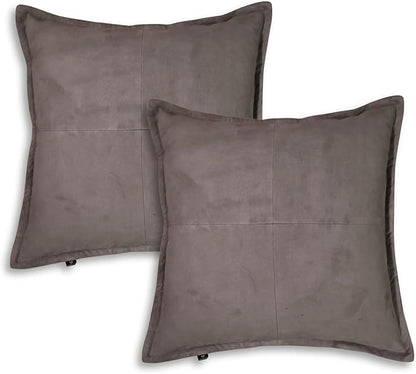 LL LEATHER LOVERS Genuine Suede Leather Pillow Cover, 18x18 Inch Case for Lumbar Throw Couch Pillows, Thick & Soft Cushion Covers for Sofa Bed Home Decor (Suede Grey Box Pack of 2)