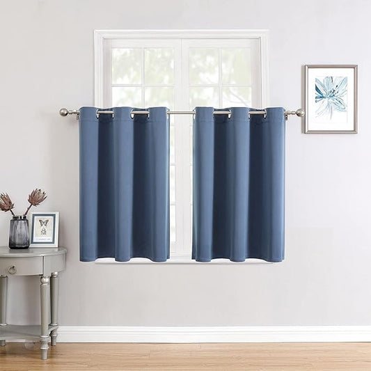 ChrisDowa Small Window Curtains for Kitchen and Bedroom - Grommet Short Thermal Insulated Room Darkening Curtains (2 Panels, Stone Blue, 36 x 24 Inch)