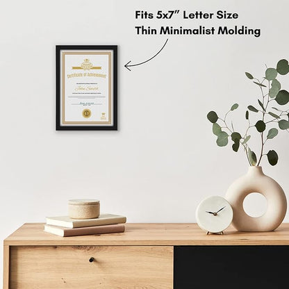 Americanflat 5x7 Picture Frame with Shatter-Resistant Glass - Use as 4x6 Frame with Mat or Display 5x7 Photo Without Mat - Streamline Collection - Picture Frames for Tabletop and Wall - Black