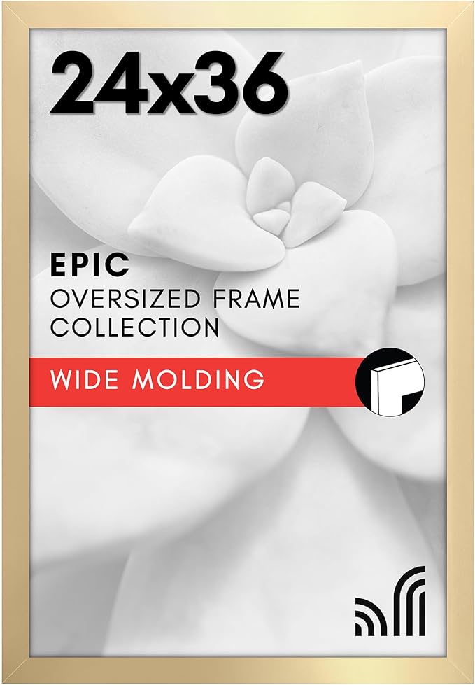 Americanflat 24x36 Poster Frame with Polished Plexiglass - Gold Picture Frame - Wide Photo Frames Made of Engineered Wood for Vertical or Horizontal Wall Display - Epic Collection - Gold