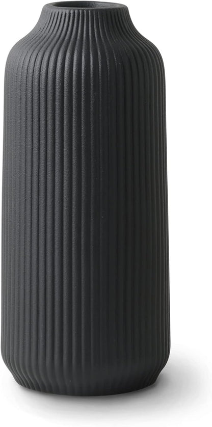 Ceramic Vase in Nordic Style, Decovase Large for Pampas Grass as Boho Deco, Vase Black Matt 10 inch for Flowers, Scandinavian Design Home Decoration for Fresh Flowers, Dried Flowers (Size L)