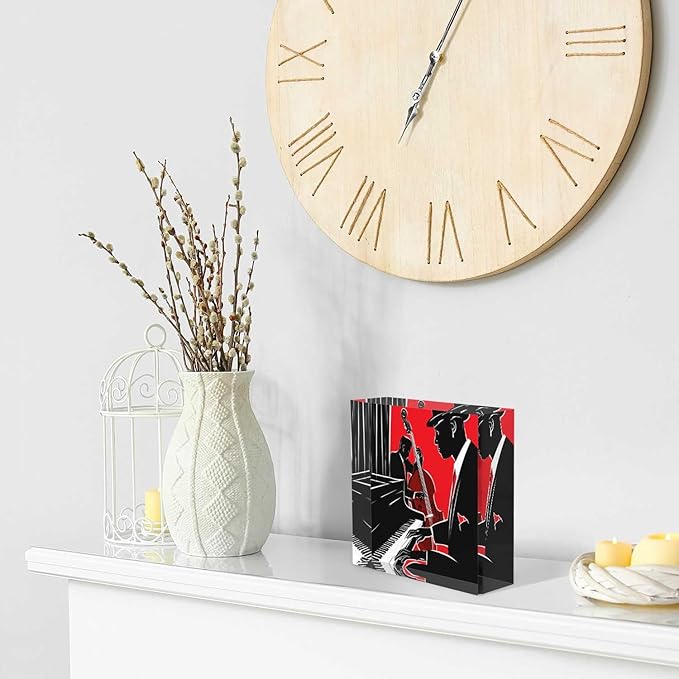 NOHSHE Desktop Decoration Jazz Piano and Bass Acrylic Desk Decor 4x4 Tabletop Wall Sign - Appreciation and Housewarming Presents for Coworkers and Friends