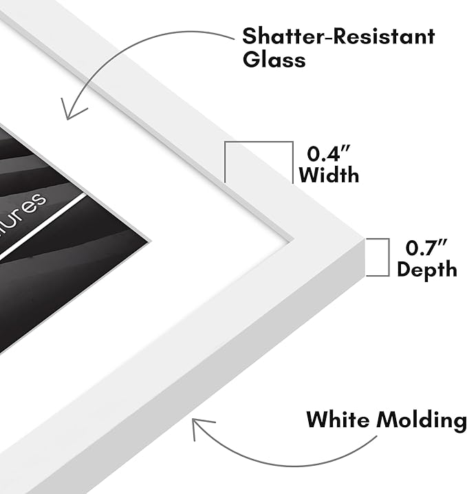 Americanflat 11x14 Picture Frame with Shatter-resistant Glass - Use as 8x11 Frame with Mat or Display 11x14 Photo Without Mat - Streamline Collection - Thin Border Picture Frames for Wall - White