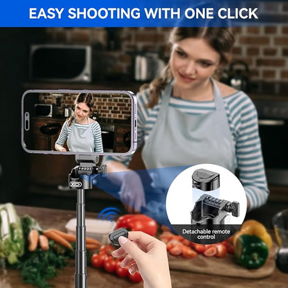 Magnetic Tripod for iPhone with Remote Control,4-in-1 Portable Selfie Stick with Extendable Stand,Phone Travel Tripod for Phone 17 16 15 14 13 12 Pro Max Mini