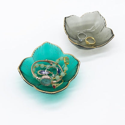 Flower Small Ring Dish Jewelry Tray, Glass Jewelry Dish for Women, Nightstand Decor Jewelry Plate Trinket Dish, Bathroom Jewelry Holder Dish, Jewelry Bowl for Rings, Earrings, Key Dish Gifts