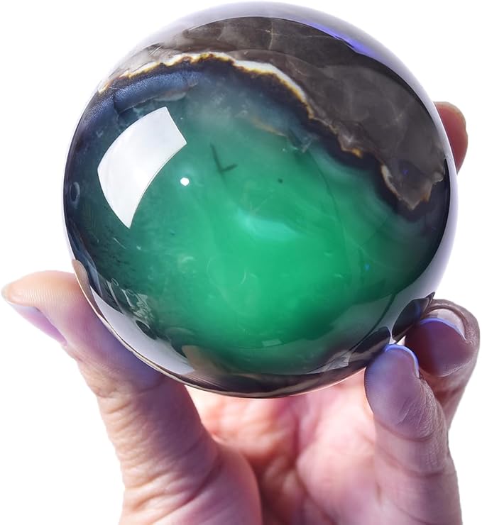 JIC Gem 2.7-3.1 inch(70-80mm) Large Volcanic Agate Crystal Sphere Quartz Crystal Ball with Stand Healing Ornament Witchcraft Meditation Decor