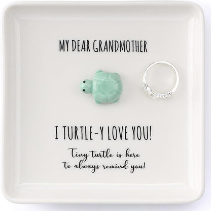 HOME SMILE Turtle Jewelry Dish Tray-Grandma Gifts Mothers Day Birthday Gifts for Grandma from Granddaughter Grandson Grandkids,I Turtley Love You Gifts