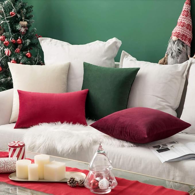 MIULEE Pack of 2 Velvet Soft Solid Decorative Throw Pillow Covers Christmas Burgundy Pillowcases for Sofa Bedroom Couch Car,18x18 Inch Wine Red