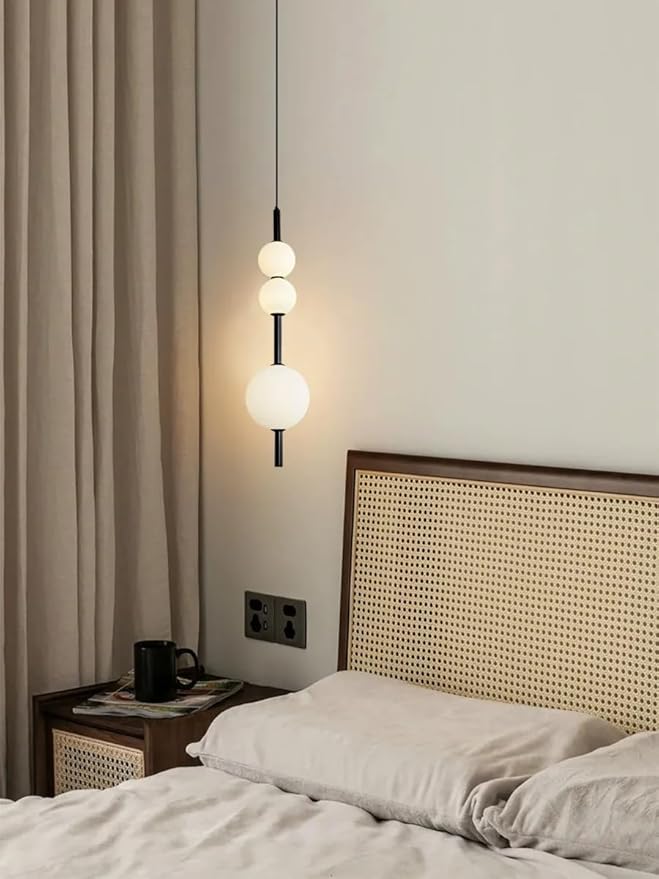 Modern LED Island Chandelier, White Acrylic Spherical Pendant Light, 30W Dimmable Black Ceiling Light, Adjustable Hanging Light Fixture, Suitable for Kitchen Island Dining Room Bedroom Living Room