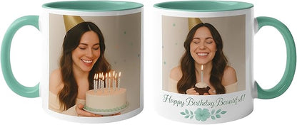 Personalized Coffee Mug | Custom Photo, Text, or Logo Cup (11oz, Mint Green Rim, Inner, and Handle) |Dishwasher & Microwave Safe |Unique Gift for Men & Women –Taza Personalizada