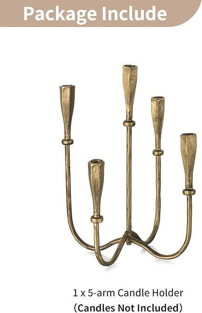 NUPTIO Iron Taper Candle Holders: Gold Tall Candelabra for Candlestick - Antique Brass Candle Stick Holder 5 Arm for Thanksgiving Christmas Fireplace Table Centerpiece
