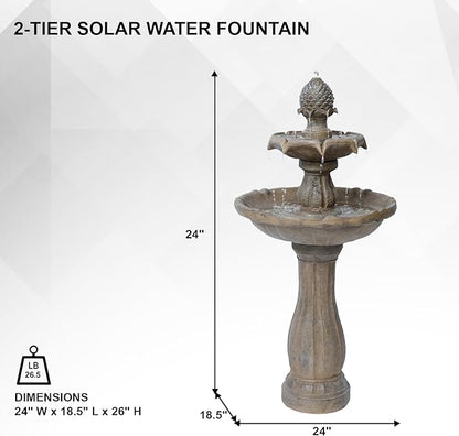 XBrand 44" H Fiberglass/Resin 2-Tier Outdoor Water Fountain with Solar Panel & Auto-Shut Off Pump, Tall Garden Birdbath Fountain