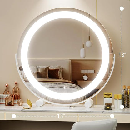 12" Round Vanity Mirror, LED Lights, Smart Touch 360°Rotation, Dimmable White