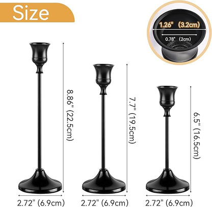 Taper Candle Holders, Tall Vintage Metal Candlestick Holders, 12 PCS Black Candle Sticks Holders for Home Decor Table Centerpiece Wedding Housewarming Festival, Black, 4 Sets (12 pcs)