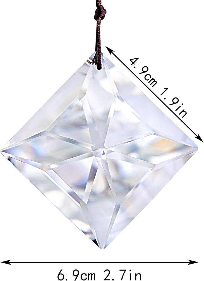 HDCRYSTALGIFTS 2PCS 50mm Clear Crystal Sun Catcher Prisms, Hanging Suncatchers with Glass Prism, Rainbow Maker for Windows, Balcony, Kitchen, Garden, Christmas Tree Decoration