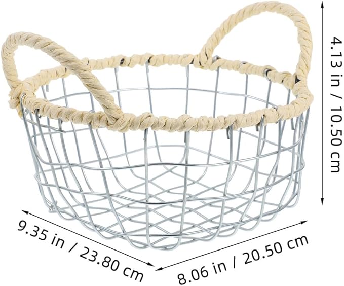 Woven Iron Wire Basket with Handles Small Size Desktop Fruit Holder Bread and Snack Storage Basket for Kitchen Countertop Organization