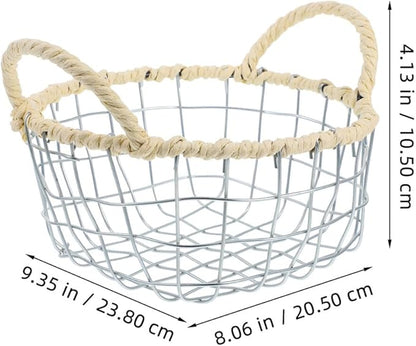 Woven Iron Wire Basket with Handles Small Size Desktop Fruit Holder Bread and Snack Storage Basket for Kitchen Countertop Organization