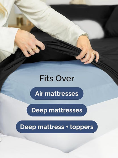 Extra Deep Split King Sheet Set - 7 Piece Breathable & Cooling Sheets - Hotel Luxury Bed Sheets Set - Easy & Secure Fit - Soft, Wrinkle Free & Comfy Sheets Set - Black Sheet Set w/Extra Deep Pockets